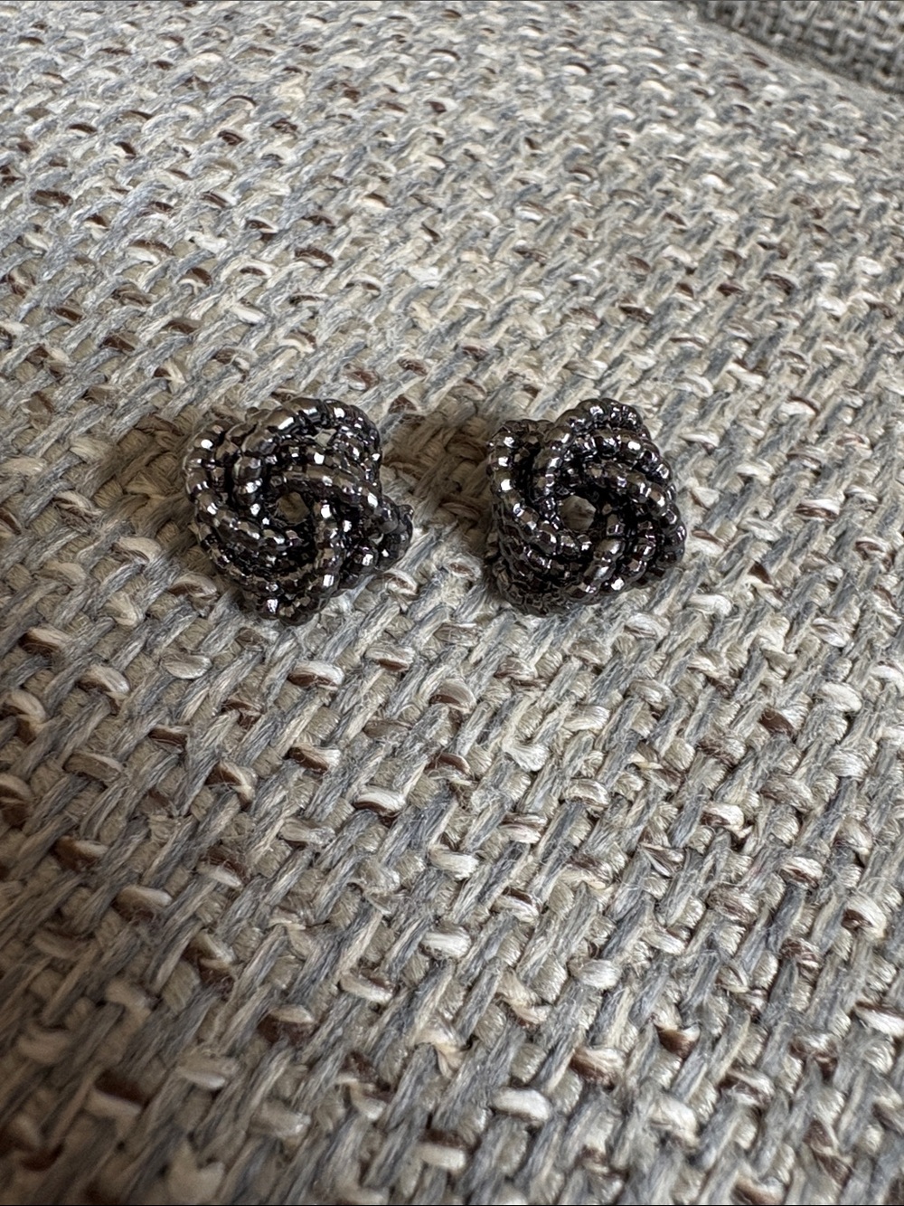 Black Beaded Knot Stud Earrings